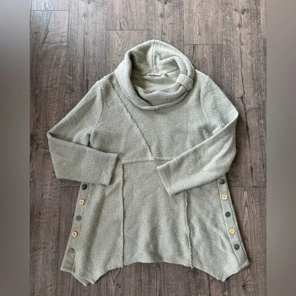 Soft Surroundings Breakwater Pullover Sweater Green Cowl Neck - Picture 2 of 5